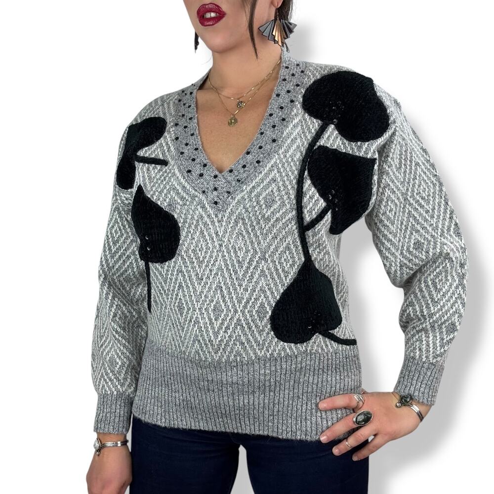 90's wool blend gray geometric knit sweater by ANGENIE